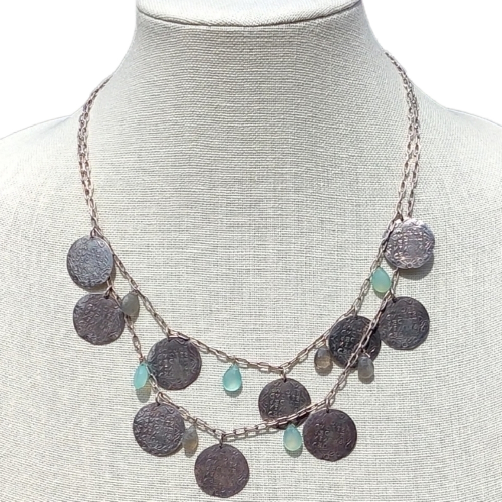 Stella & Dot retired labradorite and aquamarine coin necklace - Picture 2 of 10